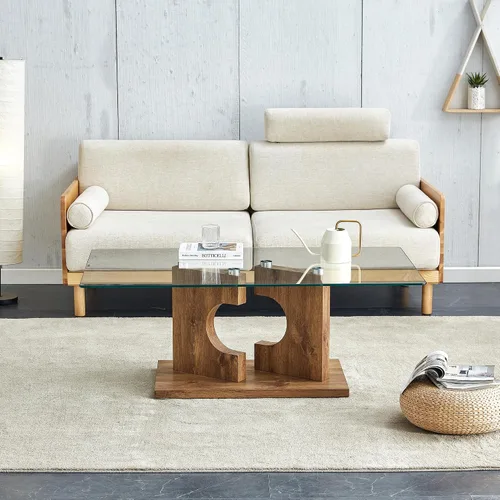 Vista 5 de Mesas de centro de cristal para sala de estar, mesa central rectangular moderna de 47.2 pulgadas, mesa de cóctel minimalista con parte superior