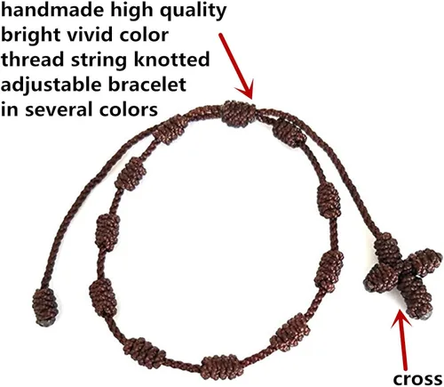 Vista 2 de UoYu - Juego de 10 pulseras de cruz rosario hechas a mano, pulseras decenarios, Nailon