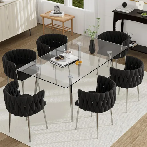 Vista 37 de Juego de mesa de comedor de cristal plateado para 2, juego de mesa cuadrada de lujo moderno de 36 pulgadas, juego de mesa de cocina minimalista de 3