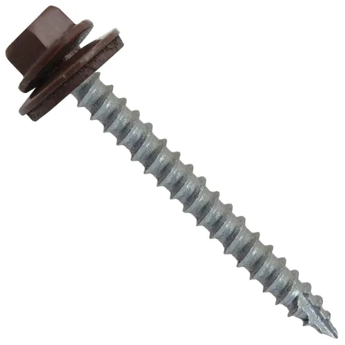 Vista 101 de TORNILLOS PARA TECHOS DE METAL #14: (250) Tornillos x 1" ABC GRIS Tornillo para techo de chapa metálica con cabeza hexagonal y arandela.