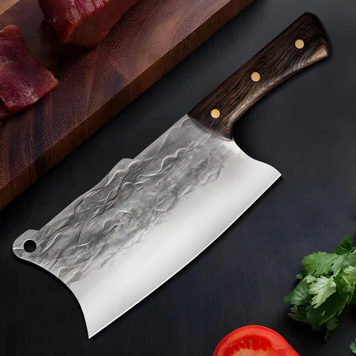 Vista 5 de ZENG Cuchillo de carnicero, cuchillo chino, cuchillo de carnicero resistente, cuchillo de cocina de acero de alto carbono, para cocina, campamento