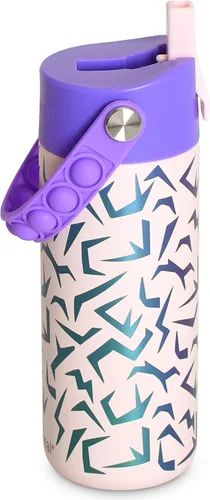 Vista 37 de Elemental Botella de agua aislada para niños, botella de agua de acero inoxidable con tapa de popote y asa Pop-it, botellas de agua a prueba