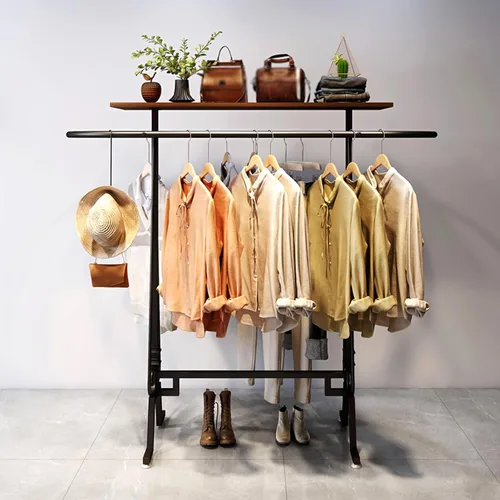 Vista 4 de Perchero redondo para ropa, estante de ropa comercial de pie, perchero ovalado de hierro para colgar ropa, para dormitorios, exhibición de Negro