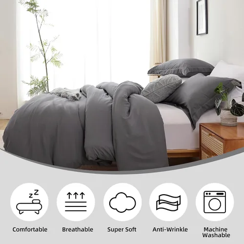 Vista 5 de Whitney Home Textile Juego de Funda de Edredón Gris Oscuro Tamaño Twin - 2 Piezas de Lujo Suave Refrescante Funda de Edredón con Cierre
