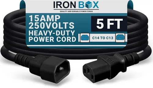 Vista 11 de IronBox Electric - Cable de Alimentación C14 a C13 de Servicio Pesado, 15A, 250V, Cable de Extensión para Computadora 14/3 AWG - Cables