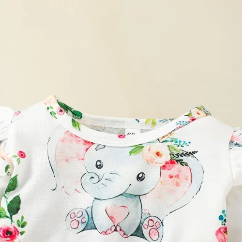 Vista 3 de DDLUZQual Mameluco unisex para bebé niña, traje recién nacido, mameluco para bebé bebé, lindo mono con estampado de elefantes