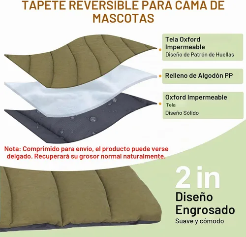 Vista 3 de BEAUTYZOO Cama para perros al aire libre, impermeable, portátil, reversible Verde militar