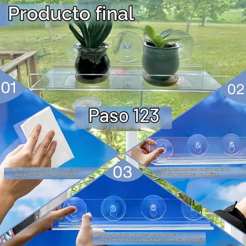 Vista 4 de Paquete de 2 cajas de ventana de acrílico de 12 pulgadas, estantes para plantas, con extensor de alféizar de ventana con ventosa, para suculentas