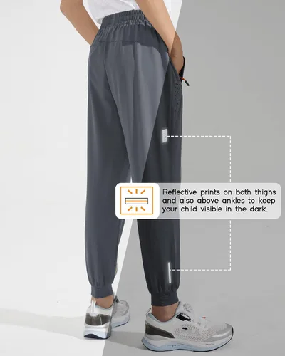 Vista 4 de Pantalones deportivos ligeros para niños y jóvenes, de secado rápido, pantalones deportivos con bolsillos con cremallera