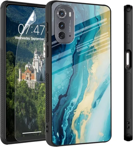 Vista 12 de Funda para Motorola Moto Edge 2022, cubierta trasera de vidrio templado con protector de pantalla, funda protectora a prueba de golpes para Motorola