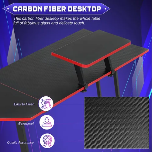 Vista 3 de NChanmar Escritorio para juegos en forma de L con soporte elevador para monitor, escritorio de esquina para oficina en casa para estudiar, trabajar