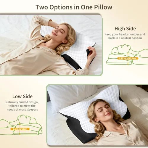 Vista 6 de Almohada cervical para el cuello para dolor de cuello, almohada ortopédica de espuma viscoelástica con diseño contorneado, almohadas de apoyo
