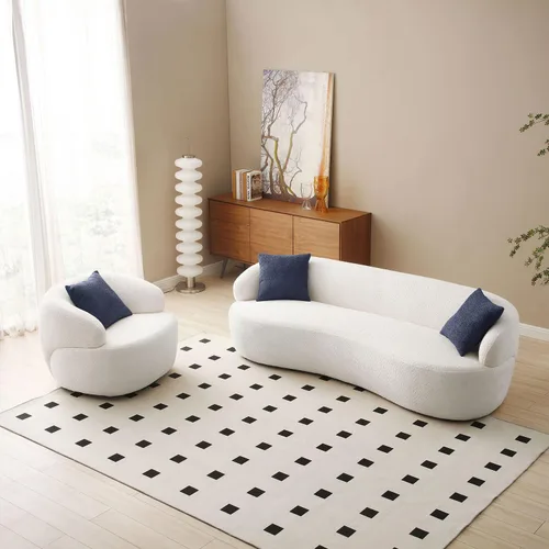 Vista 2 de Sofá curvado de 86.6 pulgadas, sofá modular Boucle moderno de 3 plazas, cómodo sofá tapizado en la nube de 3 asientos con almohadas para sala