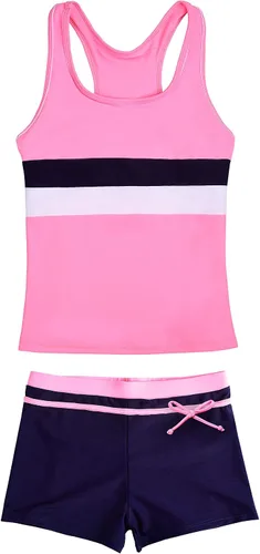 Vista 14 de JerrisApparel Traje de baño de dos piezas para niñas de verano con boyshort, diseño de tankini estrella de mar aqua