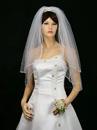 Vista 2 de SAMKY 2T 2 Tier Rhinestones Crystal Rattail Edge Bridal Wedding Veil