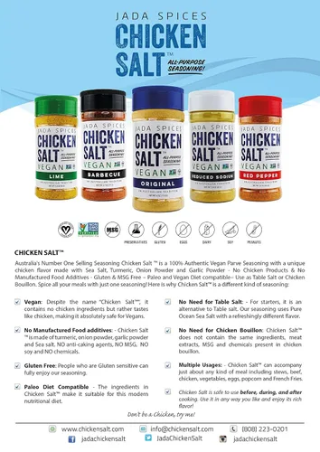 Vista 4 de Sal de pollo – Vegano, sin MSG, sin gluten, # 1en Australia, condimento para todo uso , 4.5 onzas