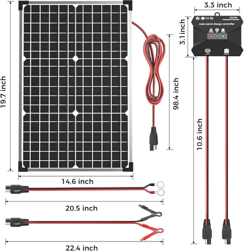 Vista 6 de Voltset Kit de panel solar de 30 W, cargador de batería solar de 12 V + controlador de carga MPPT de 10 A + soporte de montaje ajustable, cargador