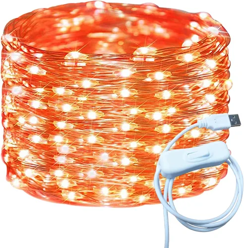 Vista 25 de RUICHEN Alambre de cobre de 33 pies, 100 luces LED USB con interruptor de encendido/apagado, verde