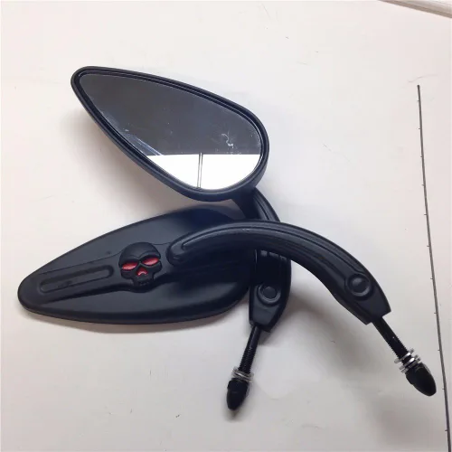 Vista 2 de HONGK - Espejos de aluminio negro con forma de lágrima de calavera y emblema zombi compatibles con Sportster 883 Deluxe XLH883 1999-2003 [B01BI8R1WW]