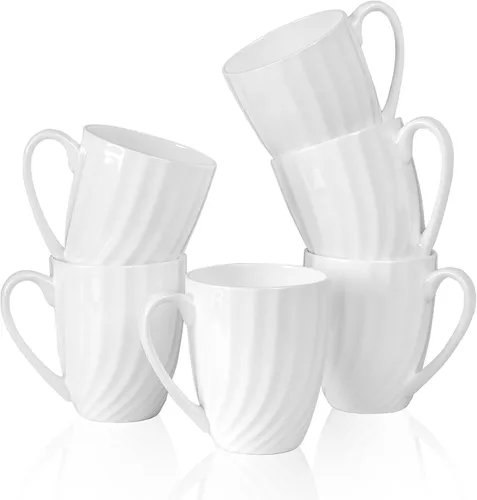 Vista 11 de Juego de 2 tazas de café blancas de porcelana fina de lujo (8 onzas), tazas de té de cerámica estilo europeo, elegantes y duraderas tazas de café