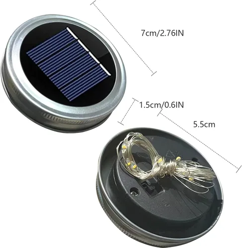 Vista 2 de Paquete de 2 tapas de luz solar para tarros de masón Luces solares impermeables con luces de hadas blancas cálidas, encendido/apagado automático