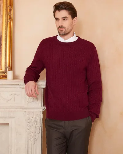Vista 2 de Kallspin Men's Cable Knit Crewneck Sweater Pullovers Wool Blend Relax Fit Knitwear