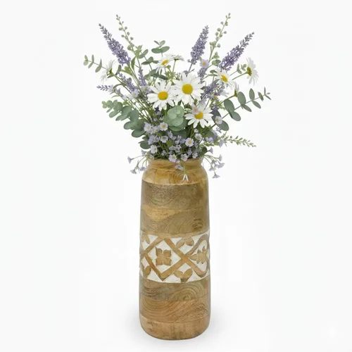 Vista 8 de Mela Artisans Jarrón de madera de mango de 12 pulgadas Florero decorativo de madera Granja rústica Medio quemado Centro de mesa para sala