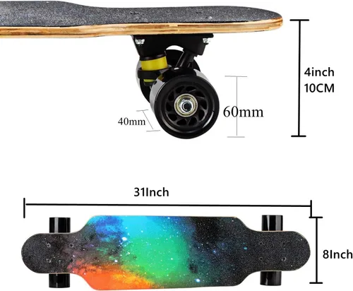 Vista 4 de 31" Longboard 7 capas Skateboard Pro Complete Cruiser para crucero, tallado, estilo libre y cuesta abajo con T-Tool