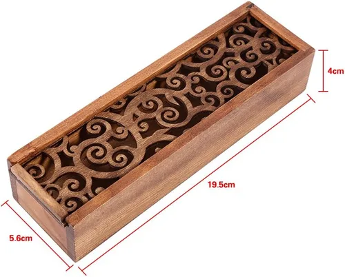 Vista 2 de Joyzan - Caja de madera para bolígrafos, estuche de almacenamiento de lápices de madera, organizador retro Cubierta extraíble Rectangular