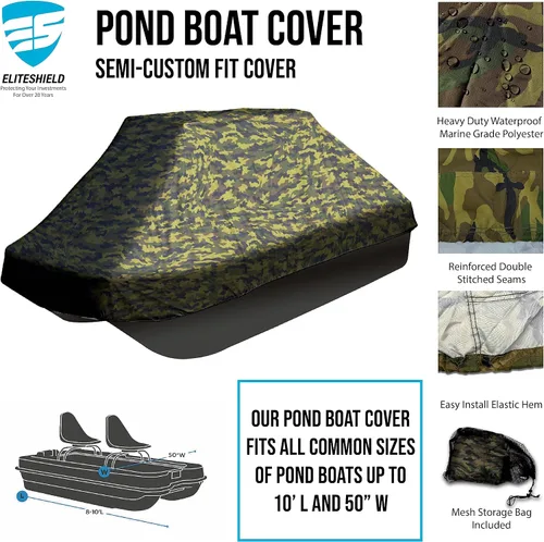 Vista 2 de EliteShield Cubierta de almacenamiento impermeable para lancha de estanque, se adapta a lanchas de lubina Pond Prowler de hasta 10.2 pies de largo