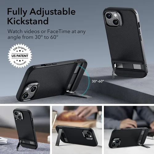 Vista 3 de ESR Funda para iPhone 14 Pro, 3 Modos de Soporte, Protección contra Caídas de Grado Militar, Compatible con Carga Inalámbrica, Cubierta Trasera