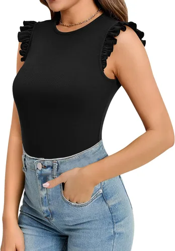 Vista 3 de MANGOPOP Sleeveless Tank Tops Bodysuits for women Mock Turtle Neck Crew Neck Body suit