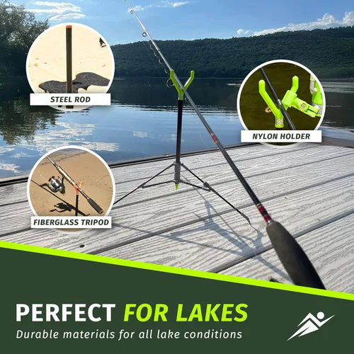 Vista 5 de FISHIN' STIX - Kit listo para pescar, incluye soporte para caña de 30 pulgadas, trípode de soporte todo terreno y alarma de mordida