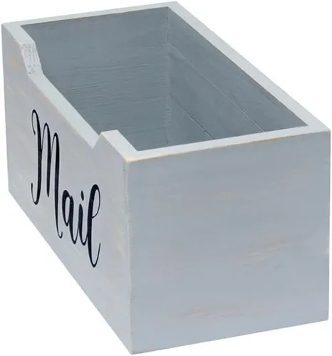 Vista 4 de Elegant Designs HG2010-GMB - Caja organizadora de madera rústica de madera con escritura negra con texto en inglés, soporte para cartas, accesorios