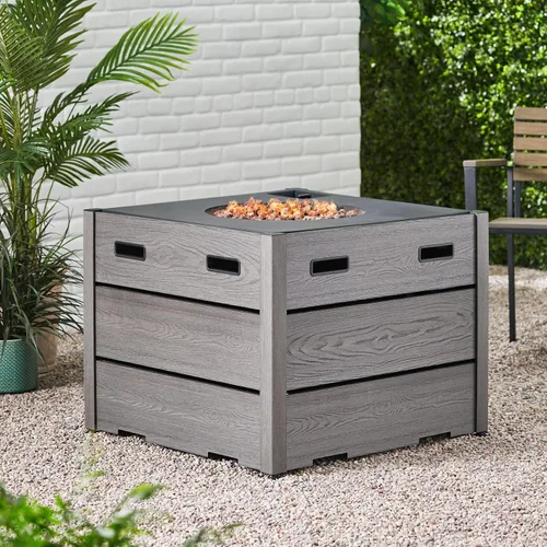Vista 2 de Christopher Knight Home Archie Outdoor - Fogata cuadrada de 40,000 BTU, color gris