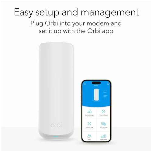 Vista 8 de NETGEAR Orbi 770 Series Tri-Band WiFi 7 Mesh Network System (RBE773) - Router + 2 extensores de satélite, características de seguridad, hasta 11