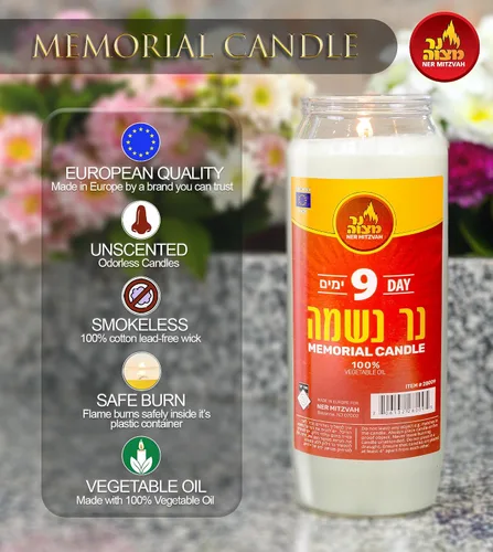 Vista 3 de Ner Mitzvah Vela Yartzeit de 9 días - Vela Kosher Yahrtzeit Memorial y Yom Kippur Vela en soporte de plástico