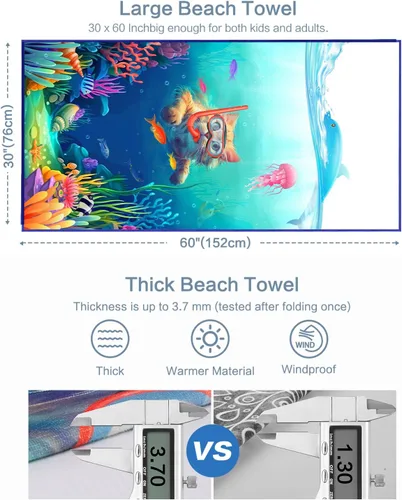 Vista 5 de Vimorco Toalla de playa para gatos, divertida toalla de playa con diseño de delfín y medusas, mezcla de algodón, toalla de campamento de terciopelo