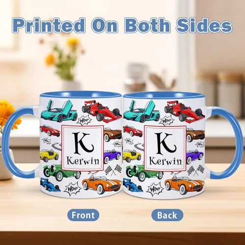 Vista 5 de Taza de café personalizada para niños con nombre e inicial, taza de cacao caliente personalizada para niños y niñas, taza de cerámica de 11 onzas