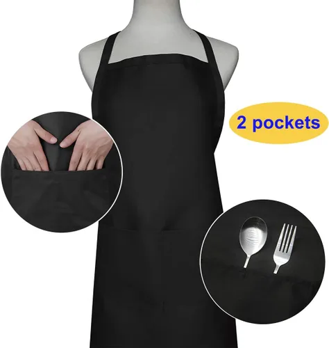 Vista 5 de Delantal negro con bolsillos para mujeres, hombres, adultos, chef, juego de 10 delantales de cocina a granel para cocinar, hornear, restaurante