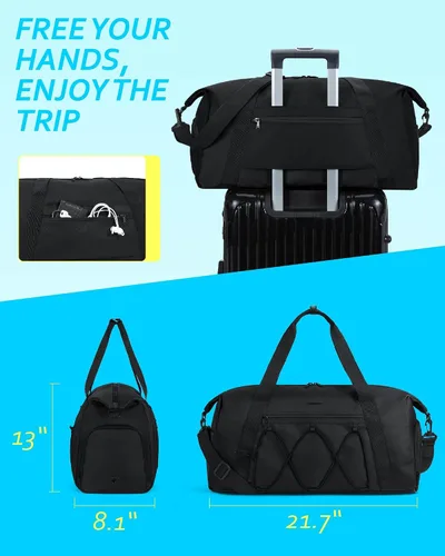 Vista 6 de BAGSMART Bolsa de gimnasio con compartimento para zapatos y bolsillo húmedo, bolsa de lona ligera para viajes deportivos, bolsa de transporte