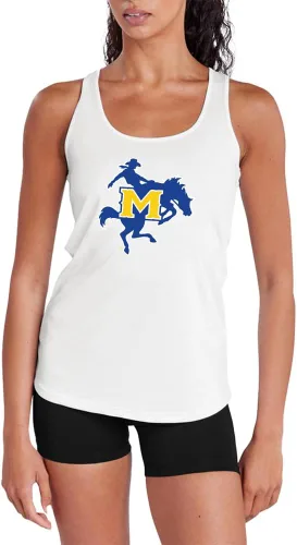 Vista 166 de Camiseta deportiva sin mangas oficial de NCAA Collegiate para mujer, con espalda cruzada, colección con logotipo primario