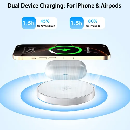 Vista 3 de Cargador inalámbrico magnético para iPhone, carga rápida de 3 pies Apple Mag, almohadilla de carga inalámbrica para iPhone Air/17 Pro Max/16 Pro/16