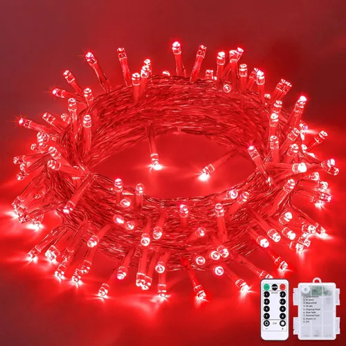 Vista 38 de JMEXSUSS Luces de Navidad multicolor que funcionan con pilas con 8 modos de control remoto, impermeables, 33 pies, 100 luces LED de Navidad