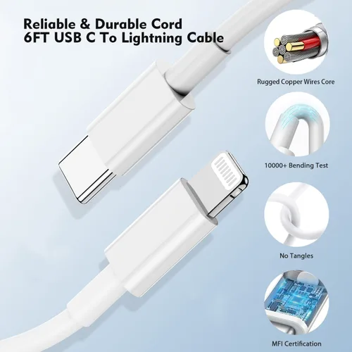 Vista 2 de Cargador rápido para iPhone, cargador para iPhone 14 [certificado MFi] de 40 W, bloque de cargador de pared plegable de doble puerto USB-C rápido