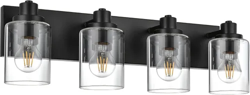 Vista 15 de Lámpara de tocador de baño de 3 luces de níquel cepillado, accesorios de iluminación sobre espejo con pantalla de vidrio transparente, modernos