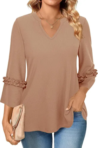 Vista 2 de Camisas de manga 34 para mujer, blusas elegantes y casuales con cuello en V