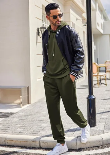 Vista 9 de COOFANDY Conjunto deportivo de 2 piezas para hombre, conjunto deportivo casual con capucha