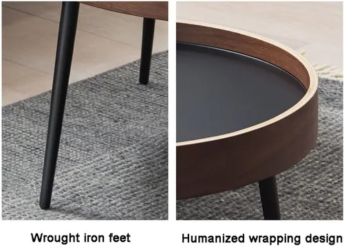 Vista 5 de Mesa de Centro Round Nesting Coffee Table Set of 2 Small Round Side Table Wooden Sofa Table with Metal Legs for Living Room Apartment Tea Table