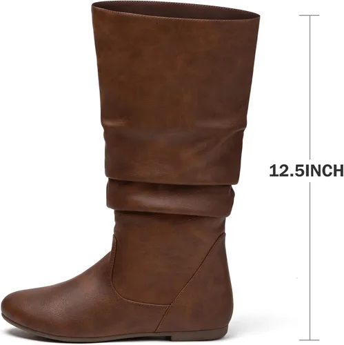 Vista 4 de katliu Botas holgadas de media pantorrilla, botas planas con cremallera para mujer